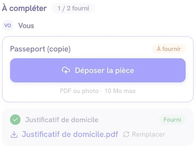 Pièces à fournir par le client